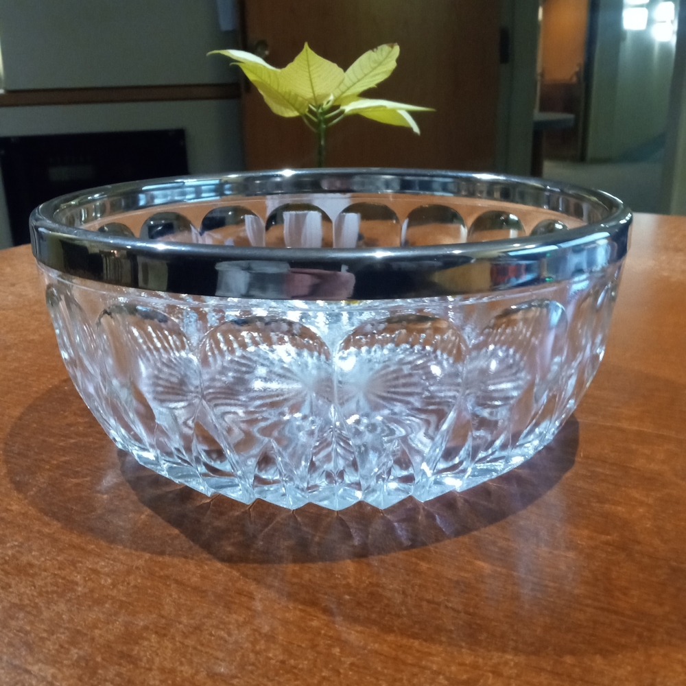 Elegant Crystal Bowl with Silver Rim